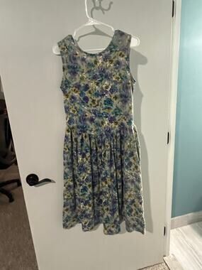 Handmade Floral Cottagecore Dress Women's Sleeveless Fit Flare Midi Pockets
